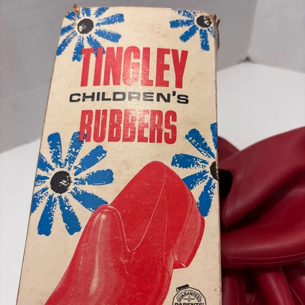 Vintage Tingley Children's Red Rubber Overshoes with Box Size 2.5-4, Made in USA